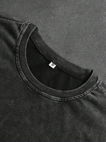 GENIUS ODE Men's Dropped Shoulder Short Sleeve Loose Casual Fashion Round Neck T-Shirt, Summer - Black - View 3