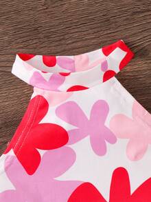 SHEIN Babygirl 2pcs Set, Fashionable Heart Knitted Halter Top And Flare Pants - Multicolor - View 4