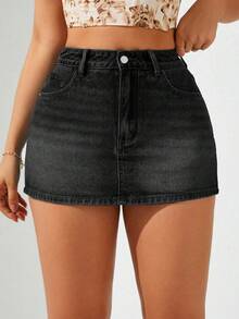 Breezaya Summer Casual Slim Fit Mini Denim Skirt - Black - View 4