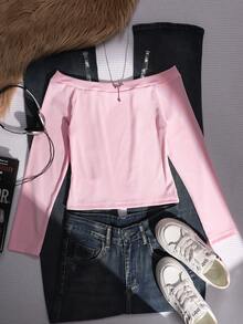 Áo dài tay trễ vai phong cách retro cho bé gái tuổi teen, áo thun trẻ em in chữ, dáng ôm, thời trang và đa năng, họa tiết sọc retro Y2K, chất vải có họa tiết, thoải mái và dễ phối đồ, quà tặng cho chị em gái, thích hợp cho mùa tựu trường, quà tặng lễ hội, mùa xuân, hè và thu. - Hồng - Xem 2