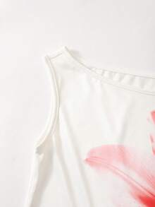 SHEIN 少女碎花针织露肩上衣和百褶裙两件套，优雅时尚的青少年服装，适合派对、圣诞节、情人节、约会、海滩、邮轮、狂欢节、复活节和其他夏季场合。 - 粉色 - 查看 4