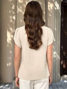 Solivie Áo kiểu nữ mới, thời trang và thanh lịch với viền bèo nhún, họa tiết hoa phối màu tương phản, phù hợp cho mặc hàng ngày, đi làm và nhiều dịp khác nhau. - Màu be - Xem 2