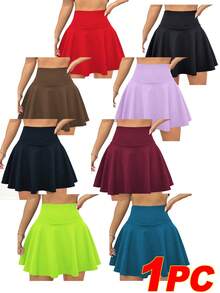 Eassivo Eassivo Minifalda de cintura alta de unicolor y bolsillo lateral minimalista para mujer - Café integral - Ver 1