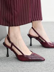CUCCOO BIZCHIC 女士优雅蛇纹图案高跟鞋，适合圣诞节通勤穿着 - 復古紅色 - 查看 2