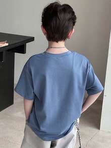 Dazy Kids Áo thun ngắn tay cổ tròn in chữ cho bé trai tuổi teen, kiểu dáng thường ngày, đa năng, thích hợp mặc mùa hè. - Màu xanh lam - Xem 6