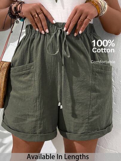 SHEIN Tall CURVE 女式大码时尚休闲宽松短裤，带口袋设计