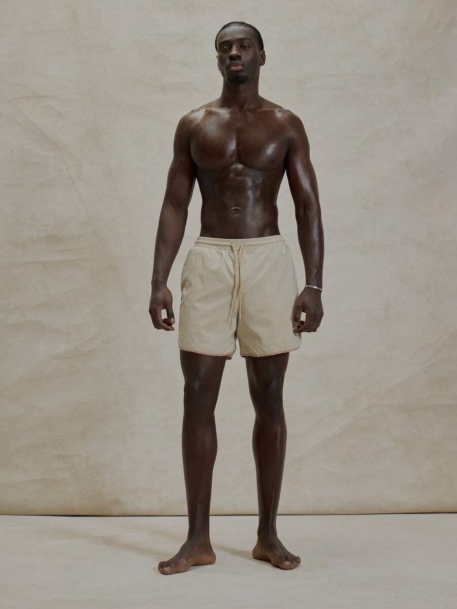 Musero Contrast Hem Basic Style Elasticated Drawstring Waistband Swim Shorts Spring Summer Essentials Swimwear PoolSide Beachy Holiday - Multicolor - View 1