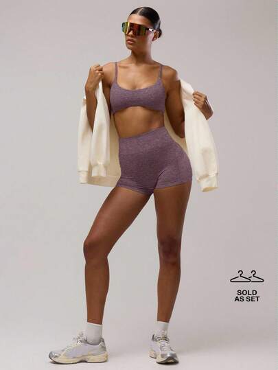 Musera Sport 可调节肩带运动文胸高腰口袋短裤套装两件套健身服板式网球普拉提健身