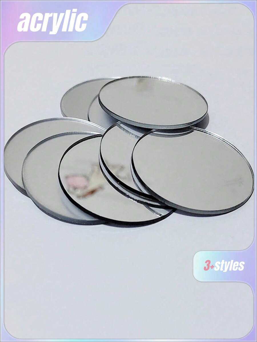 10pcs/Pack Thickness 2mm, Diameter 5cm, 8cm, 12cm, Silver Colored Acrylic Mirror Wall Stickers, Round Shape, Diy Home Decoration, Makeup Mirror Valentine DAY, Valentines Wedding, Birthday Back To School Room Decor School Supplies - Silver - View 1
