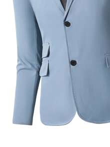 SHEIN 两件套蓝色西装：长袖外套+长裤，休闲简约风格，适合日常穿着，青少年及年轻男孩，也适合钢琴/小提琴演奏会、毕业典礼、婚礼、生日派对、晚宴、演出、招待会、婚礼季、春季礼物、情人节男孩派对西装。 - 藍色 - 查看 3