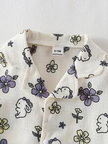 2pcs/Set Baby Girls' Long Sleeve Top And Pants, Purple Ruffle Hem Rabbit & Flower Pattern, Soft Woven Fabric Loungewear, Best Gift For Baby Girls - Multicolor - View 5