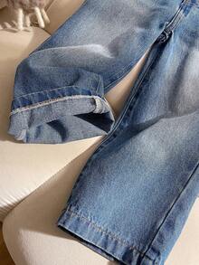 女童（小号）松紧腰宽松牛仔裤，休闲百搭 - 藍色 - 查看 4