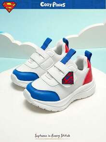SUPERMAN X Cozy Pixies 1 双秋季简约时尚百搭软底防滑平底 DC 超级英雄设计婴儿休闲鞋，开学季 - 藍色 - 查看 5