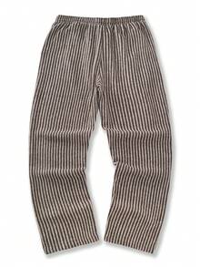 Claim Dot Men's Brown Striped Drawstring Waist Pockets Casual Straight Leg Pants Men Wide Leg Pants Mens Knit Pants Men Pajama Pant Pinstripe Pants Men Loose Fit Pants Old Money,Daily Leisure, Weekend Trips, Outdoor Activities, Travel Expeditions, Relaxed Work Environments Or Semi-Formal Occasions, Boyfriend/Husband Gift, Anniversary /Birthday Gift Party Summer Vacation Holiday New Years Wedding Valentine's Day Men Pinstripe Pants - Brown - View 2
