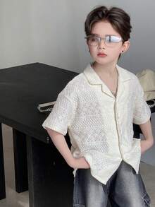 Dazy Kids Tween Boy Lapel NeckShort Sleeve Single-Breasted Casual Shirt - White - View 1
