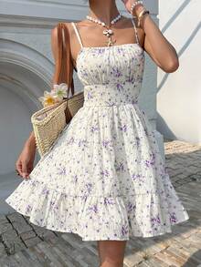 Serisse Women's Floral Print Elegant Waist Cinched Party Cocktail Mini Dress - Mauve Purple - View 6