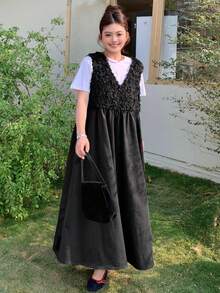 Dazy Plus Plus Size Summer Casual Patchwork Textured Fabric Sleeveless Dress Sundress - Black - View 6