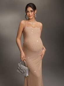 Cheriluna Maternity Maternity Solid Color Fitted Elegant Fashion Jumpsuit - Apricot - View 5