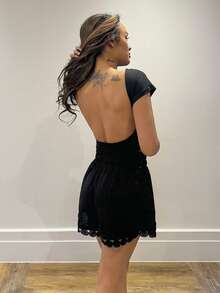 RebeccaVibe Black Open Back T-Shirt Top Suitable For Petite, Summer - Black - View 6