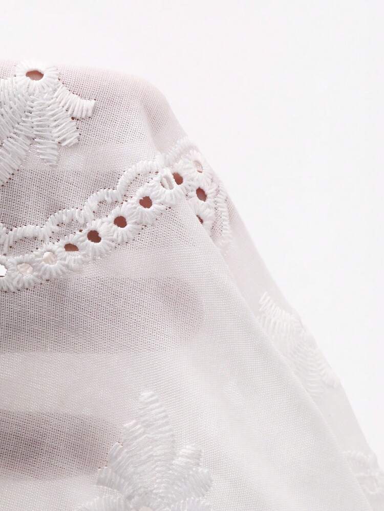 Women's Solid Color Textured Jacquard Loose Stand Collar Puff Sleeve Elegant Vacation Blouse, Spring/Autumn