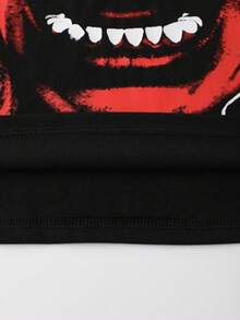 Anime 男士复古街头剪影热成像人物印花短袖T恤，夏季款 - 黑色 - 查看 4