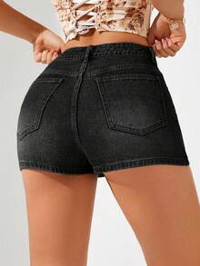 Breezaya Summer Casual Slim Fit Mini Denim Skirt - Black - View 2