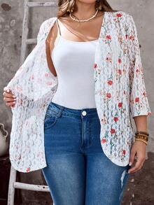 EMERY ROSE 大码女式夏季休闲度假乡村风彩色花卉蕾丝修身度假休闲短外套，适合初秋夏季假期、春假、女士度假、外出等场合，2026新款，简约时尚，日常穿着也十分合适。 - 彩色 - 查看 7