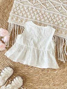 两件套可爱女婴休闲日常度假提花上衣，正面中央带蝴蝶结 - 白色 - 查看 5