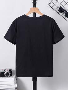 SHEIN 男童休闲时尚酷炫经典霓虹印花短袖圆领T恤，适合夏季穿着 - 黑色 - 查看 3