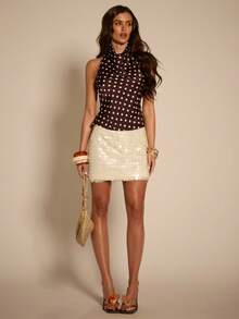 SHEIN BAE 女士撞色波点印花无袖背心 - 棕色 - 查看 7