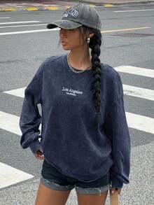 Muchica Street Style Casual Printed Navy Blue Women T-Shirt - Navy Blue - View 6