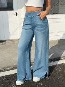 Rivivi Women's Casual Straight Pocket Jeans - Blue - View 3