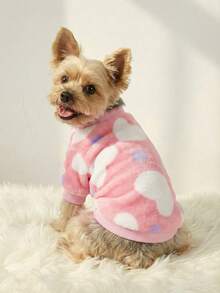 PETSIN 1 Pc Pink Flannel Heart Print Warm Crew Neck For Pet Dog Cat, Universal - Multicolor - View 2