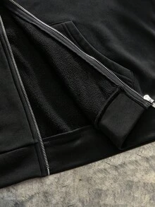 AXEPEAK 美式黑色毛领连帽衫，小众设计修身短款男士卫衣外套 - 黑色 - 查看 6