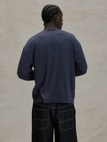 Musero 圆领长袖落肩宽松条纹T恤，春夏必备单品 - 藍色 - 查看 2