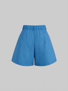 Sweetra 大码复古宽松阔腿蓝色短裤，适合万圣节和新年穿着 - 藍色 - 查看 2
