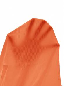 Slaydiva Plus Size Orange Knitted V Neck T-Shirt With Ruched Detail Regular Short Sleeve Top - Orange - View 7