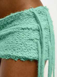 SUMWON WOMEN Crochet Mini Skirt With Fringe Details Textured Knit Bottom Festival Beach Cover Up Boho Style - Mint Green - View 7