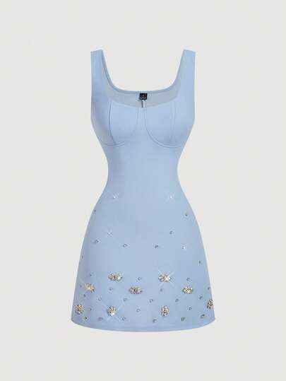 SHEIN MOD 镶钻优雅红色迷你连衣裙
