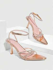 CUCCOO SZL Women's Pointed Toe Rhinestone Buckle Design Elegant High Heel Sandals - Rose Gold - View 6