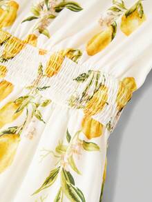 Ellevyn 女士优雅度假水果印花褶皱腰身A字荷叶边连衣裙，适合度假、海滩、夏季、外出、约会、通勤及多种场合。 - 彩色 - 查看 4