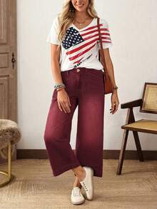 EMERY ROSE Plus Size Women's Casual Straight Leg Cropped Jeans - Red - View 8