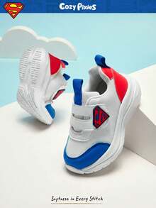 SUPERMAN X Cozy Pixies 1 双秋季简约时尚百搭软底防滑平底 DC 超级英雄设计婴儿休闲鞋，开学季 - 藍色 - 查看 7