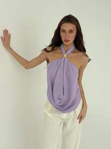 Aloruh 女士Y2K纯色时尚百搭吊带背心 - 紫羅蘭色 - 查看 7
