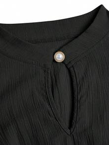 SOLERSUN 加大码蓝色立领前开襟无袖束腰系带连衣裙女式优雅休闲时尚通勤外出连衣裙夏季新款女装 - 黑色 - 查看 7