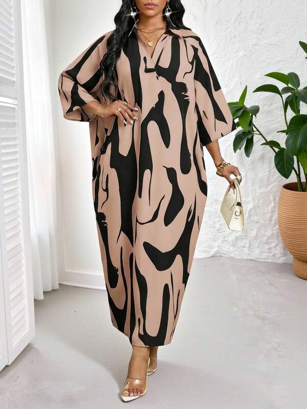 SHEIN Lady 女士时尚派对拼色印花连衣裙