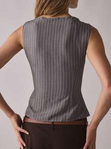 EMERY ROSE New Women Striped Casual Tie-Waist Sleeveless Fitted Tank Top - Coffee Brown - View 2