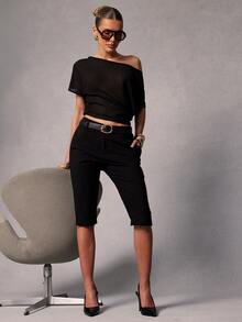 Hauture Women's Tailored Stretch Capri Trouser - Black - View 1