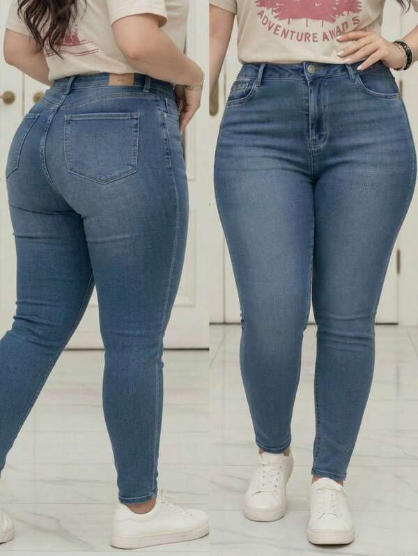 Pantalones pantalón mezclilla jeans mujer dama curvy plus size tallas extra básico vaquero femenino vaqueros skinny fit bolsas bolsillos cintura alta pierna ajustada ajustados apretados ceñidos strech versátil primavera verano casual diario urbano y2k aesthetic escuela trabajo ancho decorado vintage únicos confort día noche salida calle concierto festival música EDC bahidora vive latino