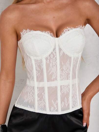 Glamine 女士纯色蕾丝拼接无袖抹胸上衣